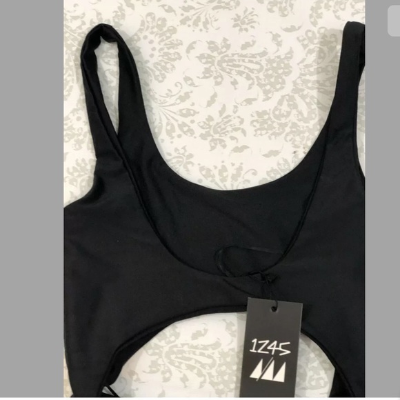 LF 1Z45 Black Cutout Bathing Suit Black High Thigh - Picture 3 of 5